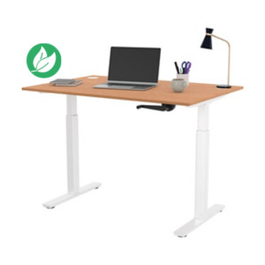 Bureau Assis-Debout Activ'o à Manivelle L.120 x P.80 cm - Plateau Hêtre avec obturateurs - Pieds métal Blanc Bureau Assis-Debout Activ'o à Manivelle L.120 x P.80 cm - Plateau Hêtre avec obturateurs - Pieds métal Blanc