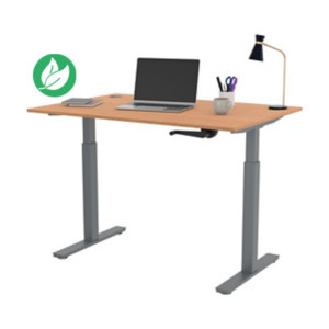 Bureau Assis-Debout Activ'o à Manivelle L.120 x P.80 cm - Plateau Hêtre avec obturateurs - Pieds métal Gris Bureau Assis-Debout Activ'o à Manivelle L.120 x P.80 cm - Plateau Hêtre avec obturateurs - Pieds métal Gris