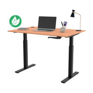 Bureau Assis-Debout Activ'o à Manivelle L.120 x P.80 cm - Plateau Hêtre avec obturateurs - Pieds métal Noir Bureau Assis-Debout Activ'o à Manivelle L.120 x P.80 cm - Plateau Hêtre avec obturateurs - Pieds métal Noir