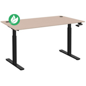 Bureau Assis-Debout Activ'o à Manivelle L.140 x P.80 cm - Plateau Argile avec obturateurs - Pieds métal Noir Bureau Assis-Debout Activ'o à Manivelle L.140 x P.80 cm - Plateau Argile avec obturateurs - Pieds métal Noir