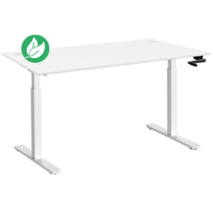 Bureau Assis-Debout Activ'o à Manivelle L.140 x P.80 cm - Plateau Blanc avec obturateurs - Pieds métal Blanc Bureau Assis-Debout Activ'o à Manivelle L.140 x P.80 cm - Plateau Blanc avec obturateurs - Pieds métal Blanc
