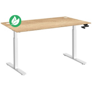 Bureau Assis-Debout Activ'o à Manivelle L.140 x P.80 cm - Plateau Chêne Nebraska avec obturateurs - Pieds métal Blanc Bureau Assis-Debout Activ'o à Manivelle L.140 x P.80 cm - Plateau Chêne Nebraska avec obturateurs - Pieds métal Blanc