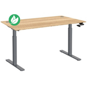 Bureau Assis-Debout Activ'o à Manivelle L.140 x P.80 cm - Plateau Chêne Nebraska avec obturateurs - Pieds métal Gris Bureau Assis-Debout Activ'o à Manivelle L.140 x P.80 cm - Plateau Chêne Nebraska avec obturateurs - Pieds métal Gris