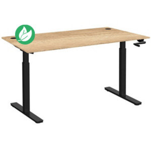 Bureau Assis-Debout Activ'o à Manivelle L.140 x P.80 cm - Plateau Chêne Nebraska avec obturateurs - Pieds métal Noir Bureau Assis-Debout Activ'o à Manivelle L.140 x P.80 cm - Plateau Chêne Nebraska avec obturateurs - Pieds métal Noir