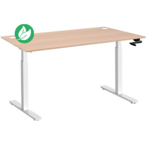 Bureau Assis-Debout Activ'o à Manivelle L.140 x P.80 cm - Plateau Chêne avec obturateurs - Pieds métal Blanc Bureau Assis-Debout Activ'o à Manivelle L.140 x P.80 cm - Plateau Chêne avec obturateurs - Pieds métal Blanc