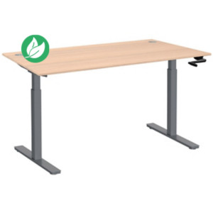 Bureau Assis-Debout Activ'o à Manivelle L.140 x P.80 cm - Plateau Chêne avec obturateurs - Pieds métal Gris Bureau Assis-Debout Activ'o à Manivelle L.140 x P.80 cm - Plateau Chêne avec obturateurs - Pieds métal Gris