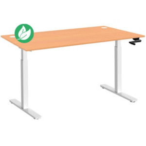 Bureau Assis-Debout Activ'o à Manivelle L.140 x P.80 cm - Plateau Hêtre avec obturateurs - Pieds métal Blanc Bureau Assis-Debout Activ'o à Manivelle L.140 x P.80 cm - Plateau Hêtre avec obturateurs - Pieds métal Blanc