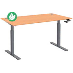 Bureau Assis-Debout Activ'o à Manivelle L.140 x P.80 cm - Plateau Hêtre avec obturateurs - Pieds métal Gris Bureau Assis-Debout Activ'o à Manivelle L.140 x P.80 cm - Plateau Hêtre avec obturateurs - Pieds métal Gris