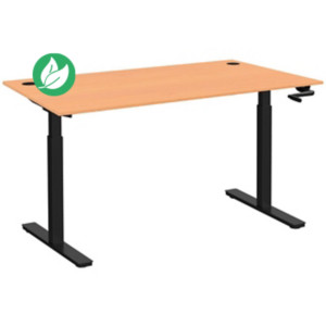 Bureau Assis-Debout Activ'o à Manivelle L.140 x P.80 cm - Plateau Hêtre avec obturateurs - Pieds métal Noir Bureau Assis-Debout Activ'o à Manivelle L.140 x P.80 cm - Plateau Hêtre avec obturateurs - Pieds métal Noir