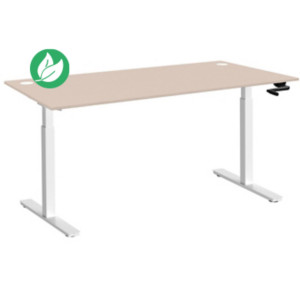 Bureau Assis-Debout Activ'o à Manivelle L.160 x P.80 cm - Plateau Argile avec obturateurs - Pieds métal Blanc Bureau Assis-Debout Activ'o à Manivelle L.160 x P.80 cm - Plateau Argile avec obturateurs - Pieds métal Blanc