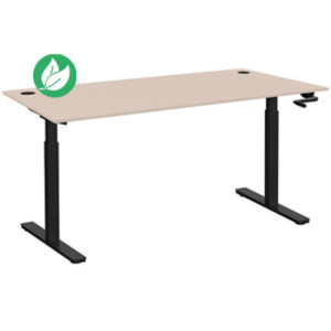 Bureau Assis-Debout Activ'o à Manivelle L.160 x P.80 cm - Plateau Argile avec obturateurs - Pieds métal Noir Bureau Assis-Debout Activ'o à Manivelle L.160 x P.80 cm - Plateau Argile avec obturateurs - Pieds métal Noir