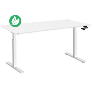 Bureau Assis-Debout Activ'o à Manivelle L.160 x P.80 cm - Plateau Blanc avec obturateurs - Pieds métal Blanc Bureau Assis-Debout Activ'o à Manivelle L.160 x P.80 cm - Plateau Blanc avec obturateurs - Pieds métal Blanc