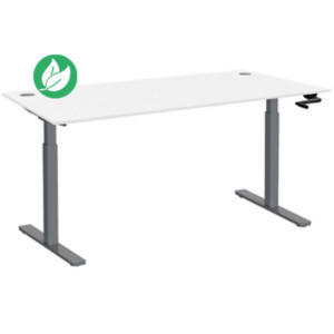 Bureau Assis-Debout Activ'o à Manivelle L.160 x P.80 cm - Plateau Blanc avec obturateurs - Pieds métal Gris Bureau Assis-Debout Activ'o à Manivelle L.160 x P.80 cm - Plateau Blanc avec obturateurs - Pieds métal Gris