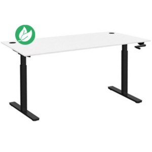 Bureau Assis-Debout Activ'o à Manivelle L.160 x P.80 cm - Plateau Blanc avec obturateurs - Pieds métal Noir Bureau Assis-Debout Activ'o à Manivelle L.160 x P.80 cm - Plateau Blanc avec obturateurs - Pieds métal Noir