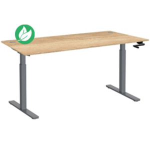 Bureau Assis-Debout Activ'o à Manivelle L.160 x P.80 cm - Plateau Chêne Nebraska avec obturateurs - Pieds métal Gris Bureau Assis-Debout Activ'o à Manivelle L.160 x P.80 cm - Plateau Chêne Nebraska avec obturateurs - Pieds métal Gris
