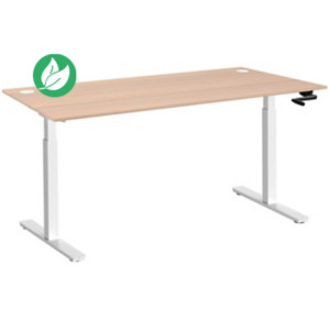 Bureau Assis-Debout Activ'o à Manivelle L.160 x P.80 cm - Plateau Chêne avec obturateurs - Pieds métal Blanc Bureau Assis-Debout Activ'o à Manivelle L.160 x P.80 cm - Plateau Chêne avec obturateurs - Pieds métal Blanc