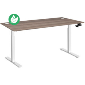 Bureau Assis-Debout Activ'o à Manivelle L.160 x P.80 cm - Plateau Cèdre avec obturateurs - Pieds métal Blanc Bureau Assis-Debout Activ'o à Manivelle L.160 x P.80 cm - Plateau Cèdre avec obturateurs - Pieds métal Blanc