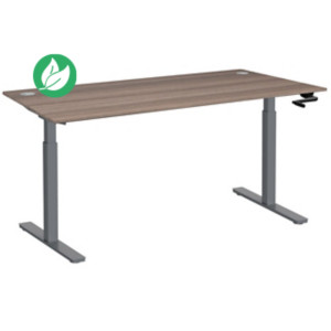 Bureau Assis-Debout Activ'o à Manivelle L.160 x P.80 cm - Plateau Cèdre avec obturateurs - Pieds métal Gris Bureau Assis-Debout Activ'o à Manivelle L.160 x P.80 cm - Plateau Cèdre avec obturateurs - Pieds métal Gris