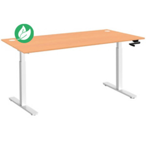 Bureau Assis-Debout Activ'o à Manivelle L.160 x P.80 cm - Plateau Hêtre avec obturateurs - Pieds métal Blanc Bureau Assis-Debout Activ'o à Manivelle L.160 x P.80 cm - Plateau Hêtre avec obturateurs - Pieds métal Blanc