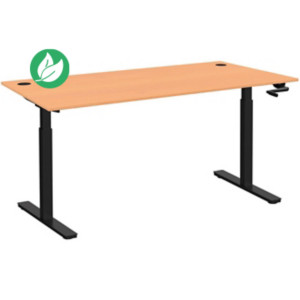 Bureau Assis-Debout Activ'o à Manivelle L.160 x P.80 cm - Plateau Hêtre avec obturateurs - Pieds métal Noir Bureau Assis-Debout Activ'o à Manivelle L.160 x P.80 cm - Plateau Hêtre avec obturateurs - Pieds métal Noir