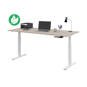 Bureau Assis-Debout Activ'o à Manivelle L.180 x P.80 cm - Plateau Argile avec obturateurs - Pieds métal Blanc Bureau Assis-Debout Activ'o à Manivelle L.180 x P.80 cm - Plateau Argile avec obturateurs - Pieds métal Blanc