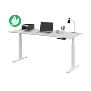 Bureau Assis-Debout Activ'o à Manivelle L.180 x P.80 cm - Plateau Blanc avec obturateurs - Pieds métal Blanc Bureau Assis-Debout Activ'o à Manivelle L.180 x P.80 cm - Plateau Blanc avec obturateurs - Pieds métal Blanc