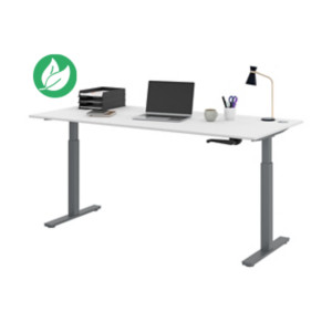 Bureau Assis-Debout Activ'o à Manivelle L.180 x P.80 cm - Plateau Blanc avec obturateurs - Pieds métal Gris Bureau Assis-Debout Activ'o à Manivelle L.180 x P.80 cm - Plateau Blanc avec obturateurs - Pieds métal Gris
