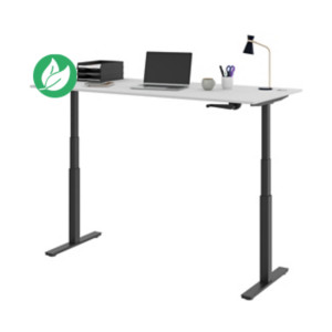 Bureau Assis-Debout Activ'o à Manivelle L.180 x P.80 cm - Plateau Blanc avec obturateurs - Pieds métal Noir Bureau Assis-Debout Activ'o à Manivelle L.180 x P.80 cm - Plateau Blanc avec obturateurs - Pieds métal Noir