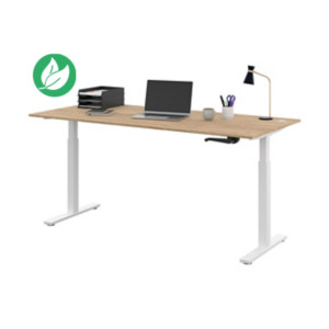 Bureau Assis-Debout Activ'o à Manivelle L.180 x P.80 cm - Plateau Chêne Nebraska avec obturateurs - Pieds métal Blanc Bureau Assis-Debout Activ'o à Manivelle L.180 x P.80 cm - Plateau Chêne Nebraska avec obturateurs - Pieds métal Blanc