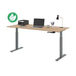 Bureau Assis-Debout Activ'o à Manivelle L.180 x P.80 cm - Plateau Chêne Nebraska avec obturateurs - Pieds métal Gris Bureau Assis-Debout Activ'o à Manivelle L.180 x P.80 cm - Plateau Chêne Nebraska avec obturateurs - Pieds métal Gris