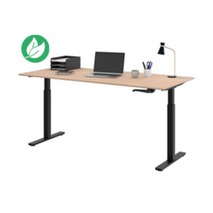 Bureau Assis-Debout Activ'o à Manivelle L.180 x P.80 cm - Plateau Chêne avec obturateurs - Pieds métal Noir Bureau Assis-Debout Activ'o à Manivelle L.180 x P.80 cm - Plateau Chêne avec obturateurs - Pieds métal Noir