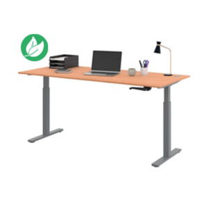 Bureau Assis-Debout Activ'o à Manivelle L.180 x P.80 cm - Plateau Hêtre avec obturateurs - Pieds métal Gris Bureau Assis-Debout Activ'o à Manivelle L.180 x P.80 cm - Plateau Hêtre avec obturateurs - Pieds métal Gris