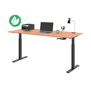 Bureau Assis-Debout Activ'o à Manivelle L.180 x P.80 cm - Plateau Hêtre avec obturateurs - Pieds métal Noir Bureau Assis-Debout Activ'o à Manivelle L.180 x P.80 cm - Plateau Hêtre avec obturateurs - Pieds métal Noir