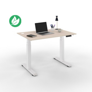 Bureau assis-debout Activ'o - Réglage électrique en hauteur - L.120 x P.80 cm - Plateau Argile avec obturateurs - Pieds métal Blanc Bureau assis-debout Activ'o - Réglage électrique en hauteur - L.120 x P.80 cm - Plateau Argile avec obturateurs - Pieds métal Blanc
