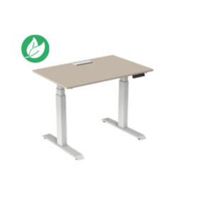 Bureau assis-debout Activ'o - Réglage électrique en hauteur - L.120 x P.80 cm - Plateau Argile avec top access - Pieds métal Blanc Bureau assis-debout Activ'o - Réglage électrique en hauteur - L.120 x P.80 cm - Plateau Argile avec top access - Pieds métal Blanc