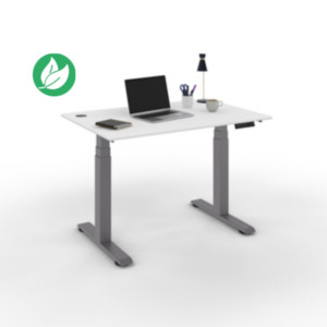 Bureau assis-debout Activ'o - Réglage électrique en hauteur - L.120 x P.80 cm - Plateau Blanc avec obturateurs - Pieds métal Gris Bureau assis-debout Activ'o - Réglage électrique en hauteur - L.120 x P.80 cm - Plateau Blanc avec obturateurs - Pieds métal Gris