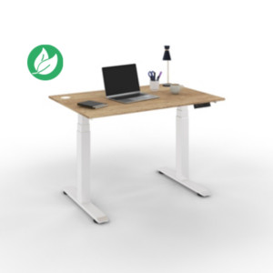 Bureau assis-debout Activ'o - Réglage électrique en hauteur - L.120 x P.80 cm - Plateau Chêne Nebraska avec obturateurs - Pieds métal Blanc Bureau assis-debout Activ'o - Réglage électrique en hauteur - L.120 x P.80 cm - Plateau Chêne Nebraska avec obturateurs - Pieds métal Blanc