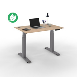 Bureau assis-debout Activ'o - Réglage électrique en hauteur - L.120 x P.80 cm - Plateau Chêne avec obturateurs - Pieds métal Gris Bureau assis-debout Activ'o - Réglage électrique en hauteur - L.120 x P.80 cm - Plateau Chêne avec obturateurs - Pieds métal Gris
