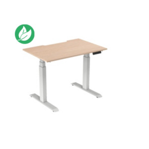 Bureau assis-debout Activ'o - Réglage électrique en hauteur - L.120 x P.80 cm - Plateau Hêtre avec échancrure - Pieds métal Blanc Bureau assis-debout Activ'o - Réglage électrique en hauteur - L.120 x P.80 cm - Plateau Hêtre avec échancrure - Pieds métal Blanc