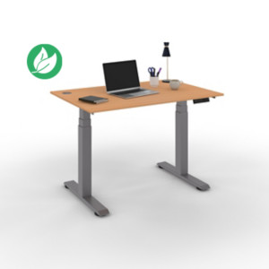 Bureau assis-debout Activ'o - Réglage électrique en hauteur - L.120 x P.80 cm - Plateau Hêtre avec obturateurs - Pieds métal Gris Bureau assis-debout Activ'o - Réglage électrique en hauteur - L.120 x P.80 cm - Plateau Hêtre avec obturateurs - Pieds métal Gris