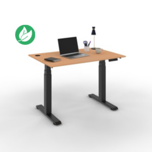Bureau assis-debout Activ'o - Réglage électrique en hauteur - L.120 x P.80 cm - Plateau Hêtre avec obturateurs - Pieds métal Noir Bureau assis-debout Activ'o - Réglage électrique en hauteur - L.120 x P.80 cm - Plateau Hêtre avec obturateurs - Pieds métal Noir
