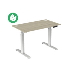 Bureau assis-debout Activ'o - Réglage électrique en hauteur - L.140 x P.80 cm - Plateau Chêne avec obturateurs - Pieds métal Blanc Bureau assis-debout Activ'o - Réglage électrique en hauteur - L.140 x P.80 cm - Plateau Chêne avec obturateurs - Pieds métal Blanc