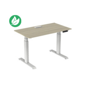 Bureau assis-debout Activ'o - Réglage électrique en hauteur - L.140 x P.80 cm - Plateau Chêne avec top access - Pieds métal Blanc Bureau assis-debout Activ'o - Réglage électrique en hauteur - L.140 x P.80 cm - Plateau Chêne avec top access - Pieds métal Blanc