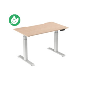 Bureau assis-debout Activ'o - Réglage électrique en hauteur - L.140 x P.80 cm - Plateau Hêtre avec échancrure - Pieds métal Blanc Bureau assis-debout Activ'o - Réglage électrique en hauteur - L.140 x P.80 cm - Plateau Hêtre avec échancrure - Pieds métal Blanc