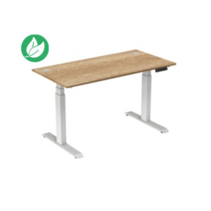 Bureau assis-debout Activ'o - Réglage électrique en hauteur - L.160 x P.80 cm - Plateau Chêne Nebraska avec obturateurs - Pieds métal Blanc Bureau assis-debout Activ'o - Réglage électrique en hauteur - L.160 x P.80 cm - Plateau Chêne Nebraska avec obturateurs - Pieds métal Blanc