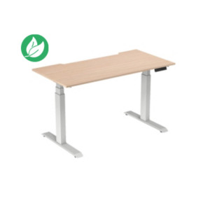 Bureau assis-debout Activ'o - Réglage électrique en hauteur - L.160 x P.80 cm - Plateau Hêtre avec échancrure - Pieds métal Blanc Bureau assis-debout Activ'o - Réglage électrique en hauteur - L.160 x P.80 cm - Plateau Hêtre avec échancrure - Pieds métal Blanc