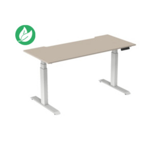 Bureau assis-debout Activ'o - Réglage électrique en hauteur - L.180 x P.80 cm - Plateau Argile avec échancrure - Pieds métal Blanc Bureau assis-debout Activ'o - Réglage électrique en hauteur - L.180 x P.80 cm - Plateau Argile avec échancrure - Pieds métal Blanc