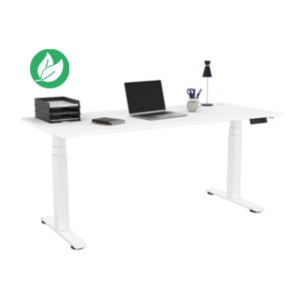 Bureau assis-debout Activ'o - Réglage électrique en hauteur - L.180 x P.80 cm - Plateau Blanc avec obturateurs - Pieds métal Blanc Bureau assis-debout Activ'o - Réglage électrique en hauteur - L.180 x P.80 cm - Plateau Blanc avec obturateurs - Pieds métal Blanc