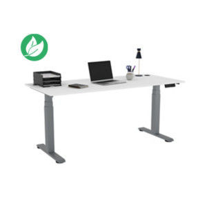 Bureau assis-debout Activ'o - Réglage électrique en hauteur - L.180 x P.80 cm - Plateau Blanc avec obturateurs - Pieds métal Gris Bureau assis-debout Activ'o - Réglage électrique en hauteur - L.180 x P.80 cm - Plateau Blanc avec obturateurs - Pieds métal Gris