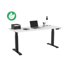 Bureau assis-debout Activ'o - Réglage électrique en hauteur - L.180 x P.80 cm - Plateau Blanc avec obturateurs - Pieds métal Noir Bureau assis-debout Activ'o - Réglage électrique en hauteur - L.180 x P.80 cm - Plateau Blanc avec obturateurs - Pieds métal Noir